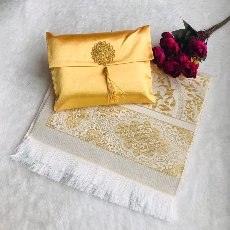 Muslim Prayer Rug Set Cotton Prayer Mat Pearl Tasbeh Etsy