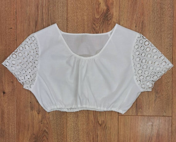 80s vintage white cotton prairie blouse - lace sl… - image 2