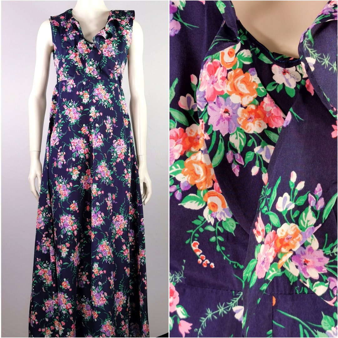 70's Vintage flower long dress/MULTI