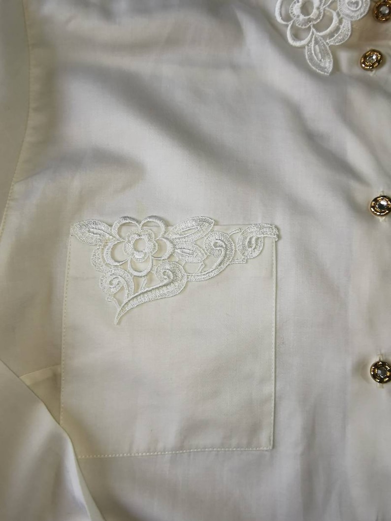 90s Shirt Button Down Lace Blouse Vintage Lace Collar Shirt