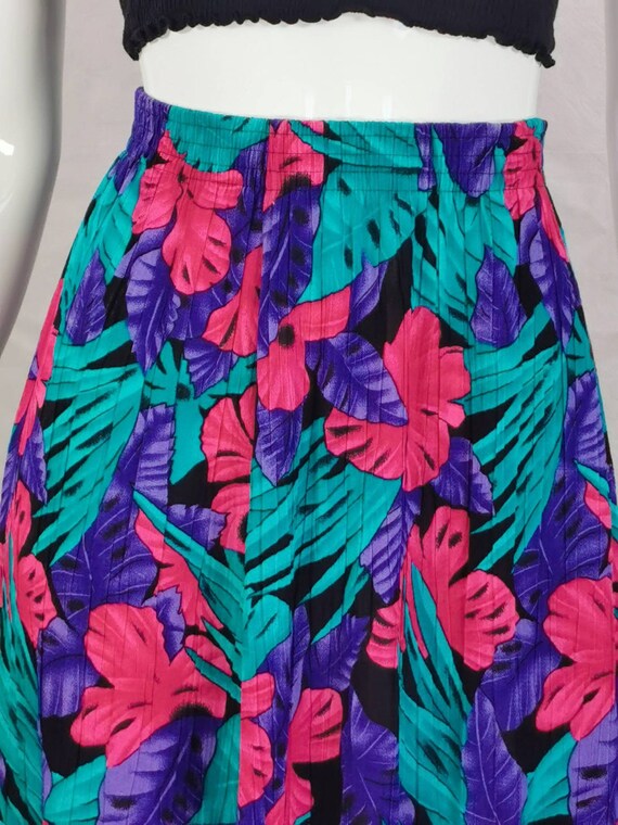 90s vintage pink purple leaf print midi skirt - s… - image 3