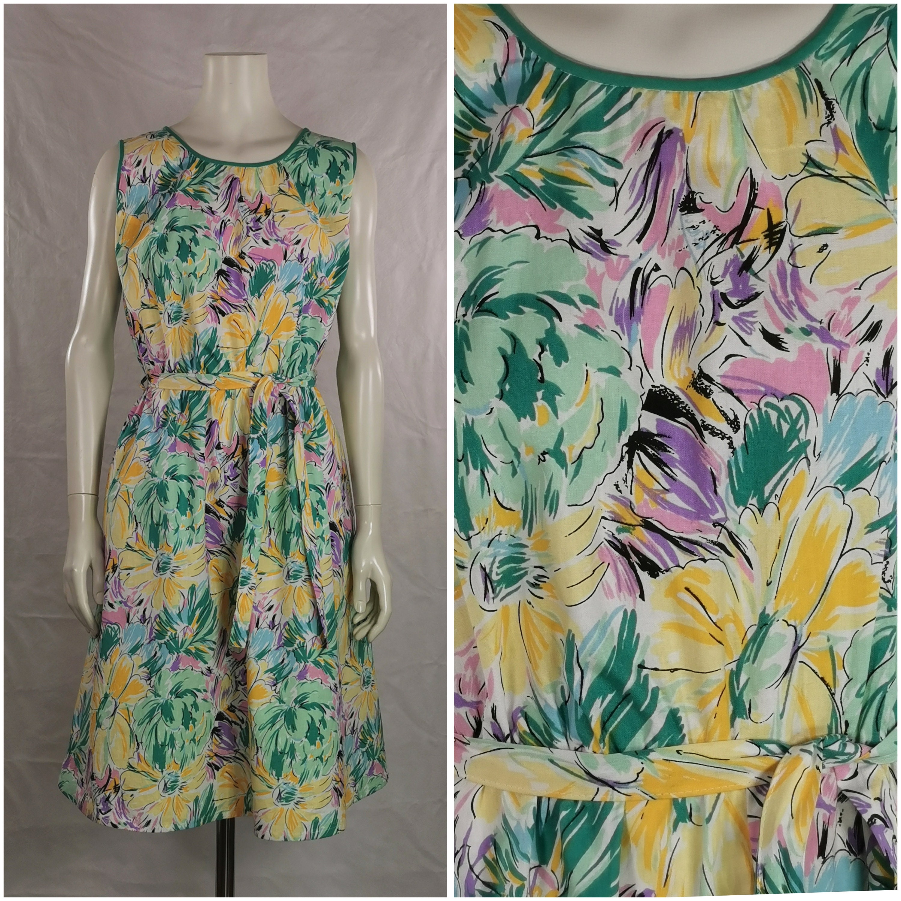 80s Vintage Pastel Floral Circle Dress Flower Bloom Print - Etsy