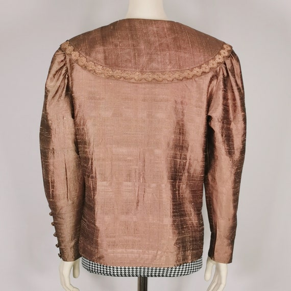 80s vintage elegant bronze pure silk blouse - bro… - image 8