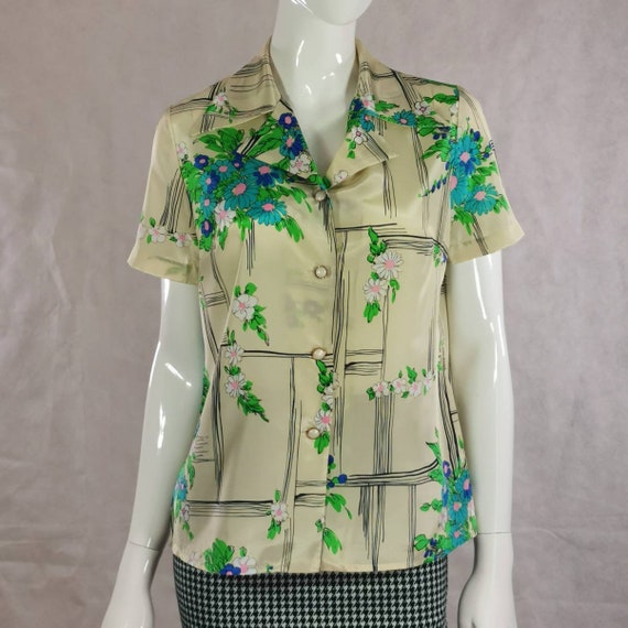 80s vintage flowery short sleeve blouse - pastel … - image 1