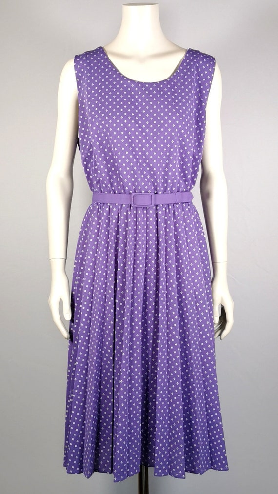 80s vintage lilac print flared swing dress - spri… - image 5