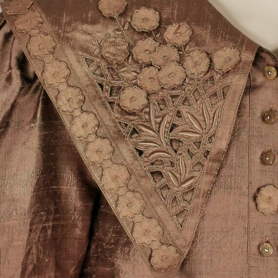 80s vintage elegant bronze pure silk blouse - bro… - image 4