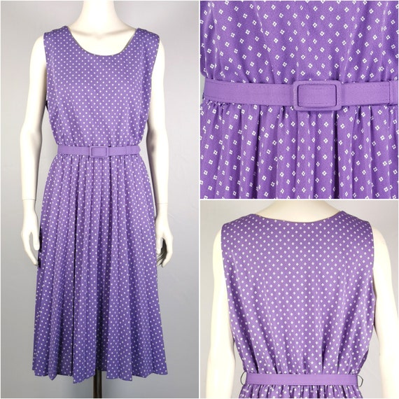 80s vintage lilac print flared swing dress - spri… - image 1