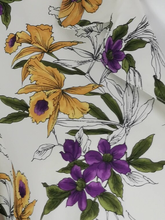 80s vintage yellow purple floral blouse - short s… - image 4