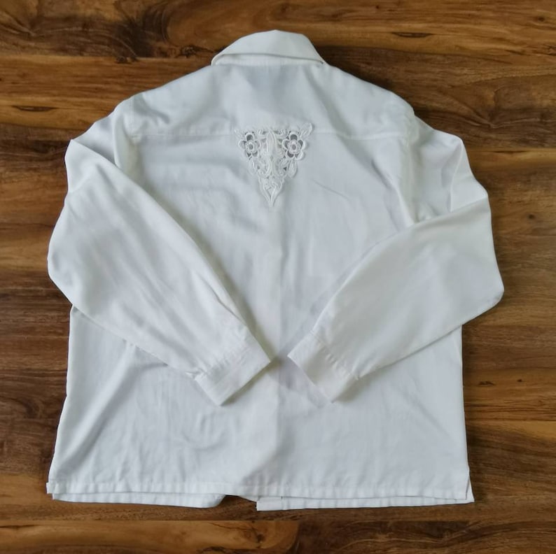 90s Shirt Button Down Lace Blouse Vintage Lace Collar Shirt