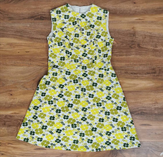 60s Floral Mini Dress - Mod Mini Dress - Yellow Fl