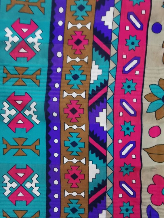 Foulard Carré Vintage Pier Olivier Motif Fleuri Bleu, Noir, Vert Kaki 84x87cm