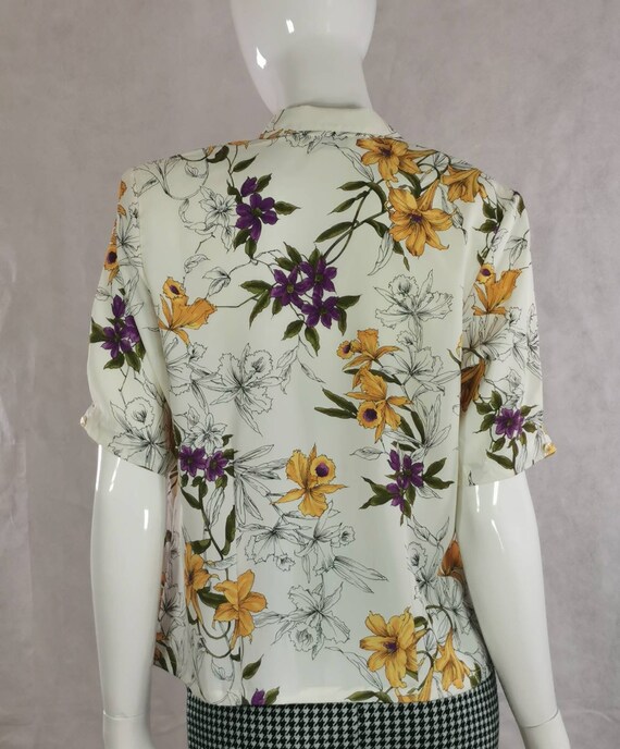 80s vintage yellow purple floral blouse - short s… - image 5