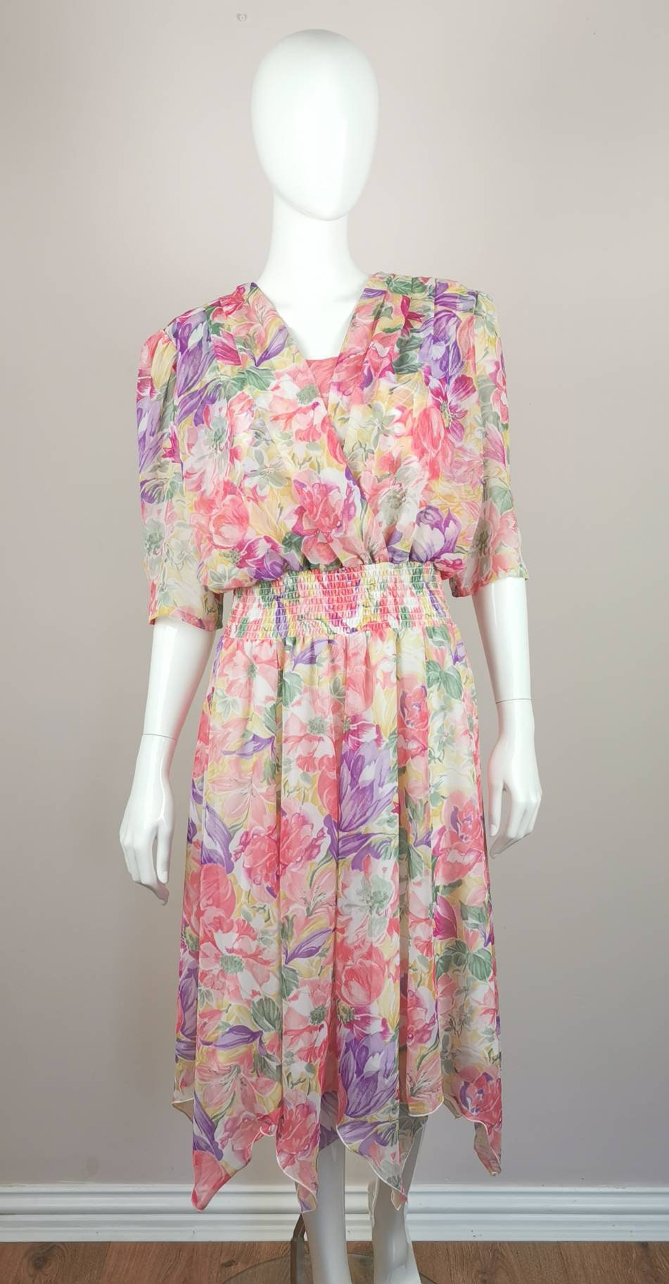 80s Vintage Floral Chiffon Garden Party Dress Flower Bloom - Etsy UK