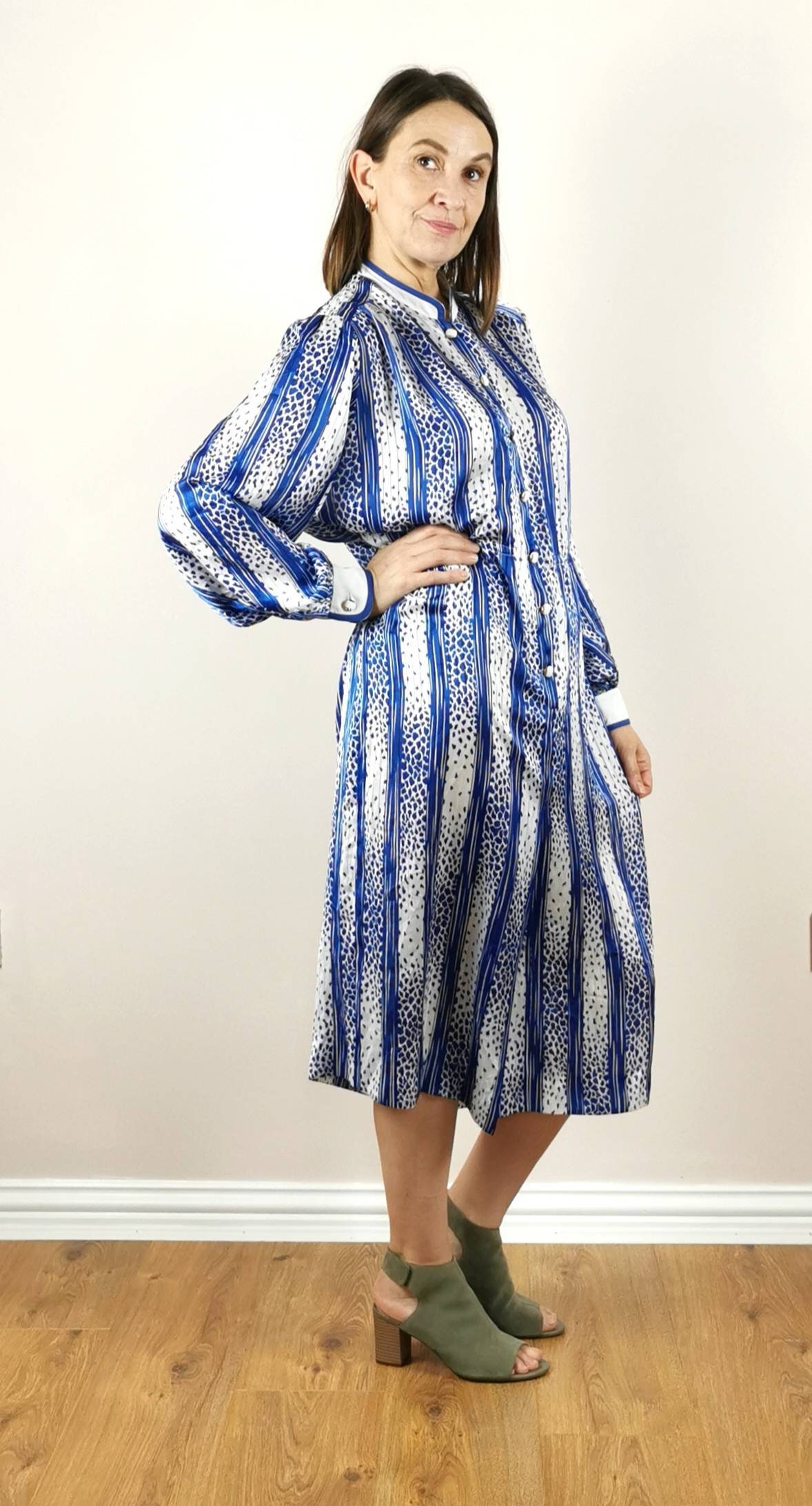 Jacqueline Vanoye 80s Vintage Designer Silky Dress Blue and - Etsy UK