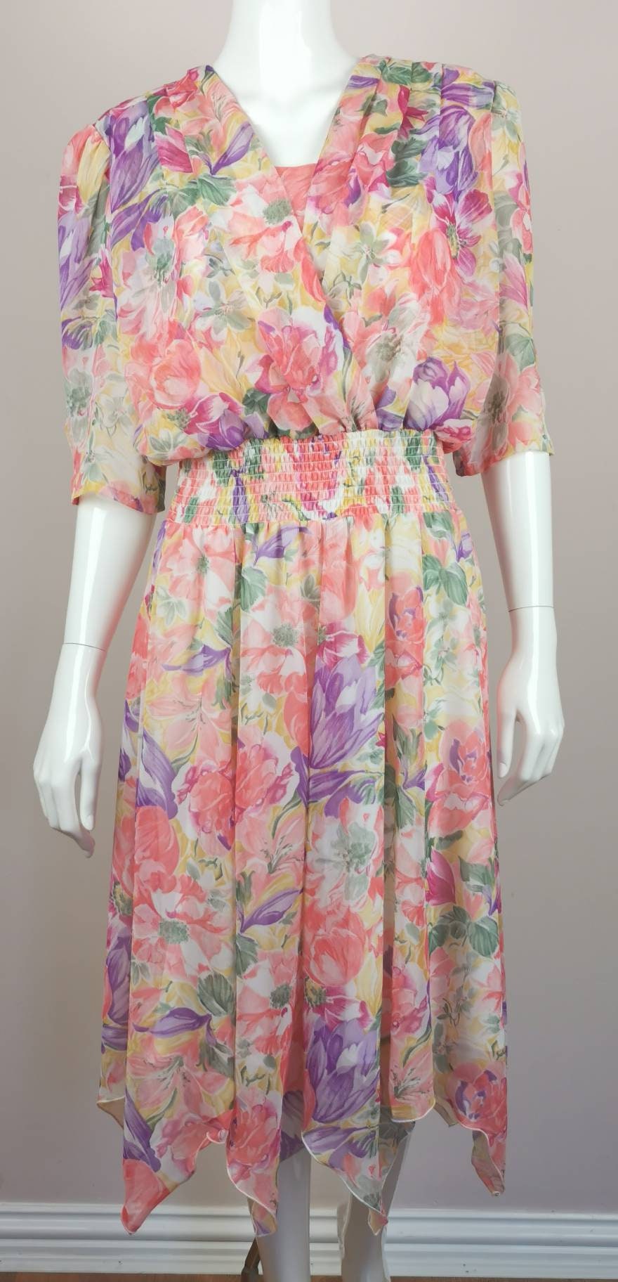 80s Vintage Floral Chiffon Garden Party Dress Flower Bloom - Etsy UK