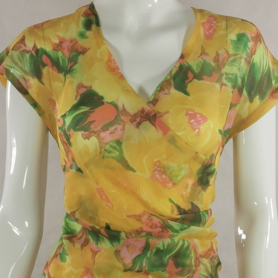80s vintage sheer floral yellow dress - yellow wr… - image 3