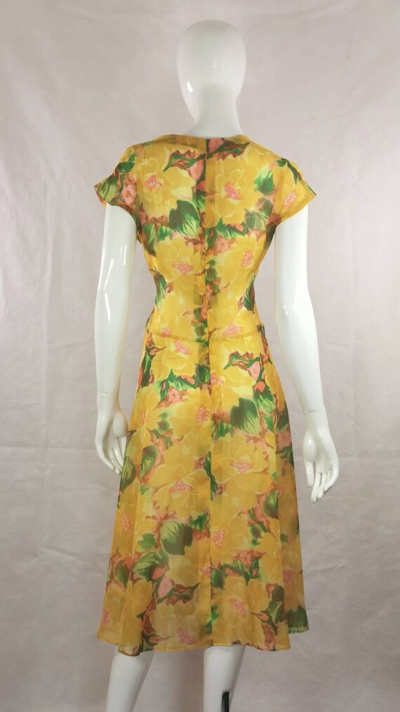 80s vintage sheer floral yellow dress - yellow wr… - image 6