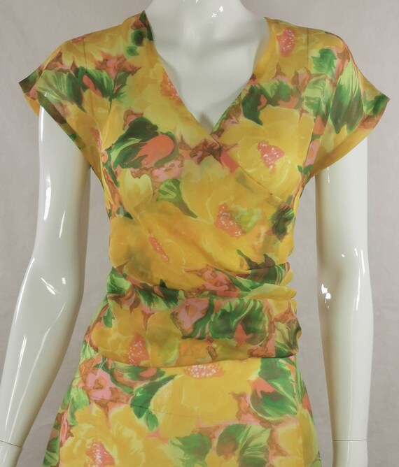 80s vintage sheer floral yellow dress - yellow wr… - image 5