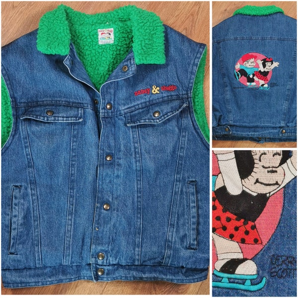 80s vintage Nancy and Sluggo denim gilet - Nancy and Sluggo comic strip - collectors piece - rare Nancy and Sluggo clothing - one size 12 16