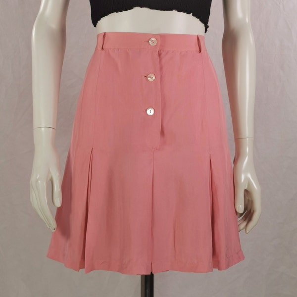 90s vintage luxury label pink silk short skirt - dusky pink button down tennis skirt - box pleat pastel pink day evening skirt - size xs