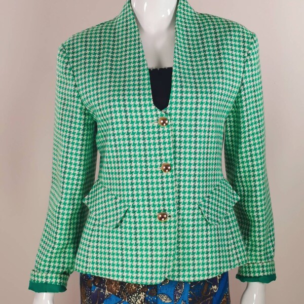 Vintage Midi Wool Coat Dogtooth Brown Cream 8 10