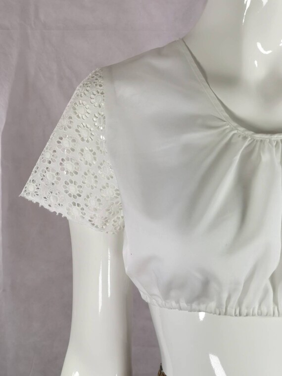 80s vintage white cotton prairie blouse - lace sl… - image 5