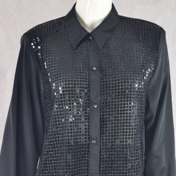 80s vintage long sleeve black sequin blouse - gli… - image 3