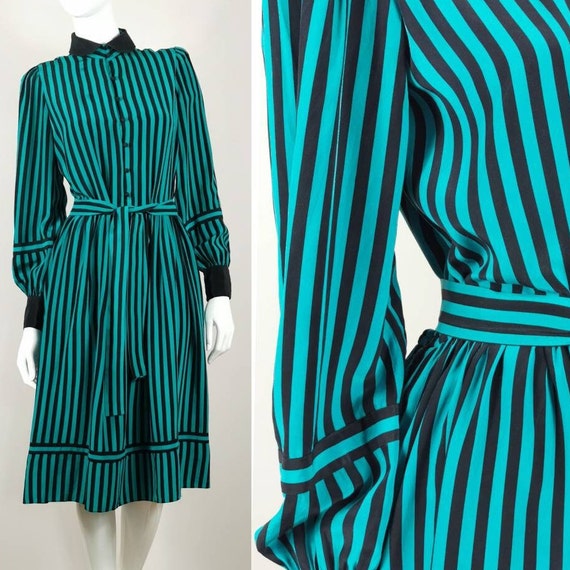 80s vintage designer Jack Mulqueen silk dress - l… - image 1