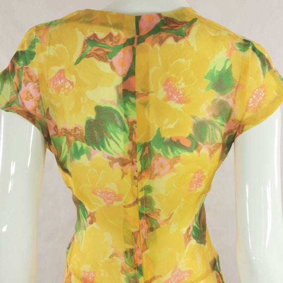 80s vintage sheer floral yellow dress - yellow wr… - image 7