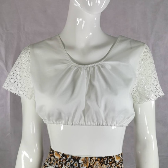 80s vintage white cotton prairie blouse - lace sl… - image 1