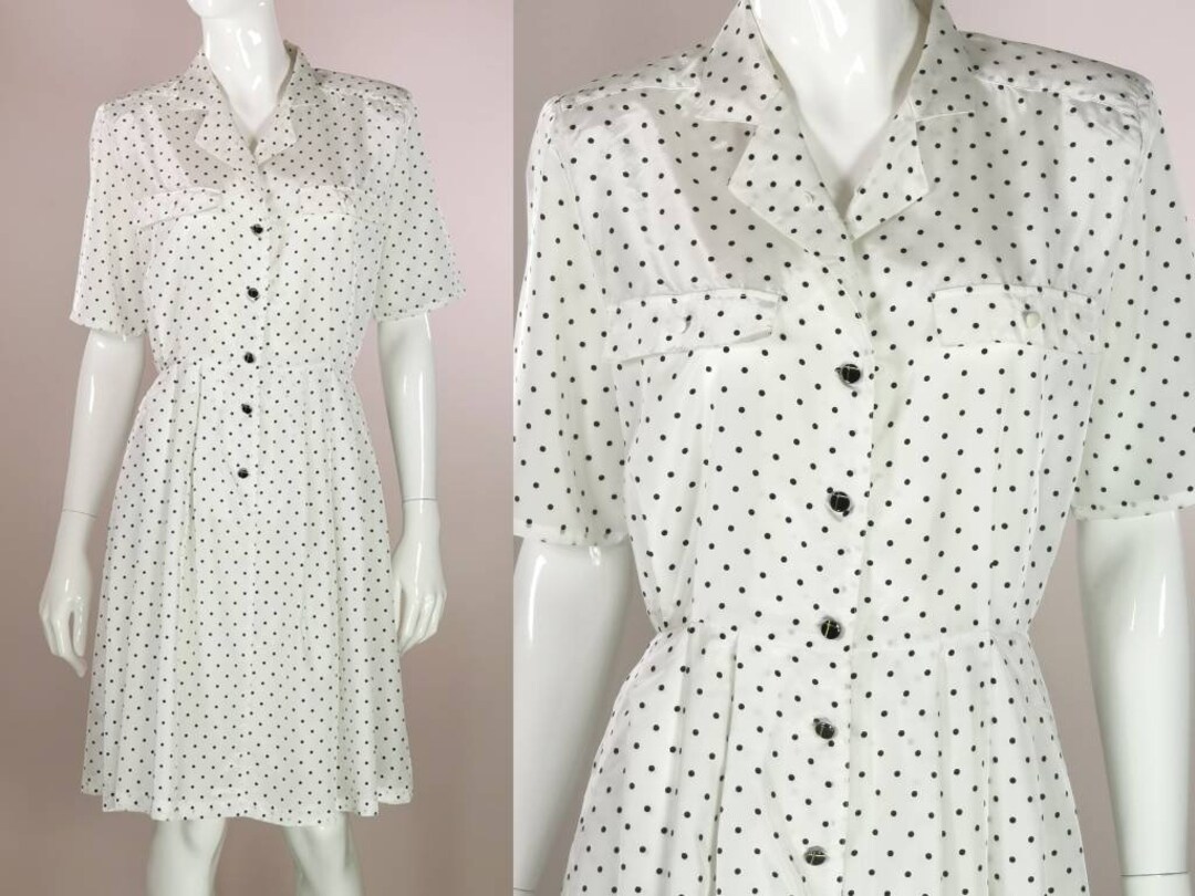 80s Vintage Cacharel Designer Dress Satin Polkadot Button - Etsy