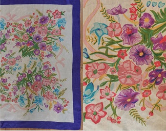 Vintage Yves Rocher floral silk scarf - sheer pastel flower bloom print scarf