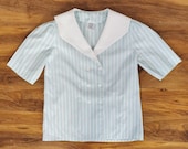 Vintage 80s Laura Ashley Sailor Blouse White Sailor Collar Baby Blue White Pinstripe Cotton Made In England Rare