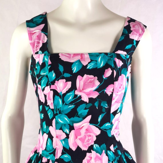 80s vintage pastel pink rose print dress - fit fl… - image 3