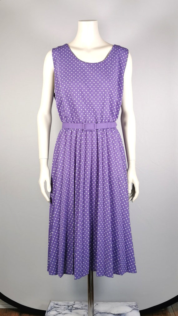 80s vintage lilac print flared swing dress - spri… - image 2