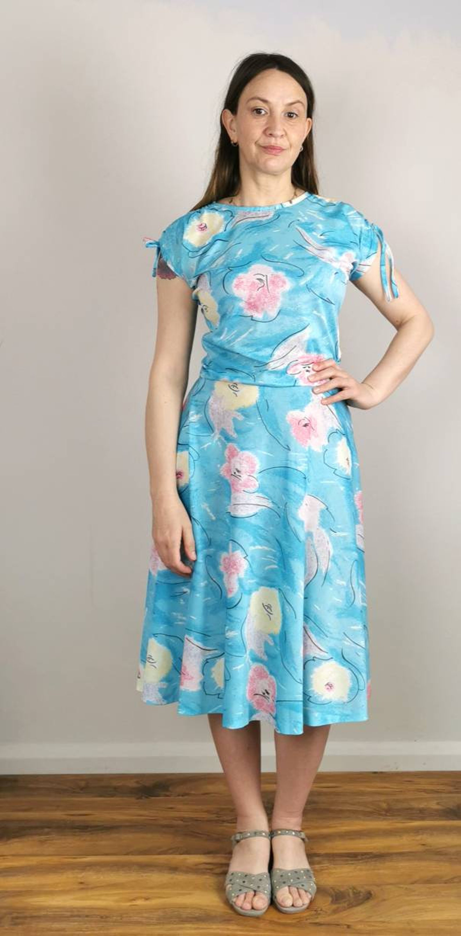 Pastel dress pink flower dress fit and flared spring summer | Etsy