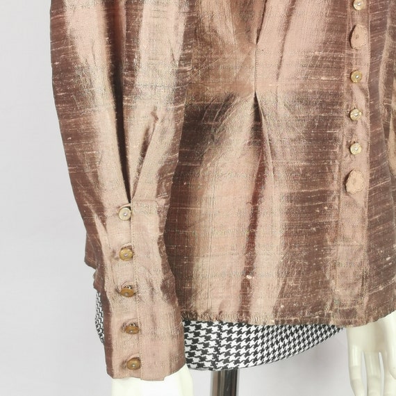80s vintage elegant bronze pure silk blouse - bro… - image 7