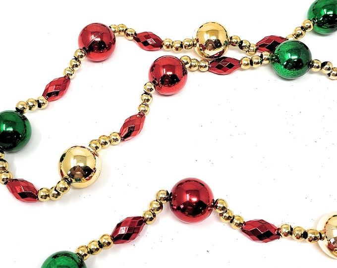 Red, Green, Gold Bead Christmas Tree Garland for Party Decor, 9 Feet Etsy