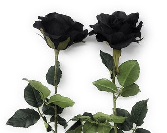 26" Black Rose, Artificial Blooming Blossoms Flower Stem (Set of 2)