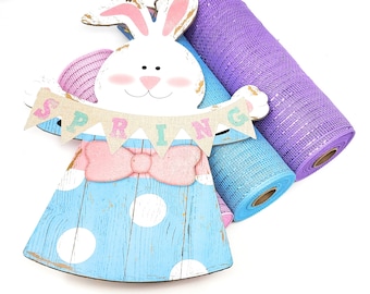 Easter Bunny Pastel Holiday 10 Decorative NonMetallic Deco Mesh Ribbon Rolls Lavender, Blue