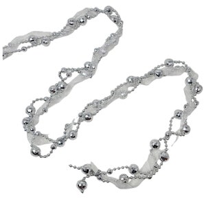 8&#39; Silver Bead and Ribbon Holiday Christmas Garland