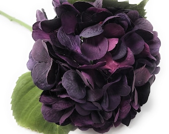 Eggplant Purple Hydrangea Artificial 28" Flower Stem, Floral Decor