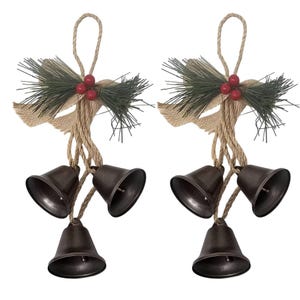 Rustic Bronze Jingle Bells with Jute Christmas Ornaments (Set of 2)