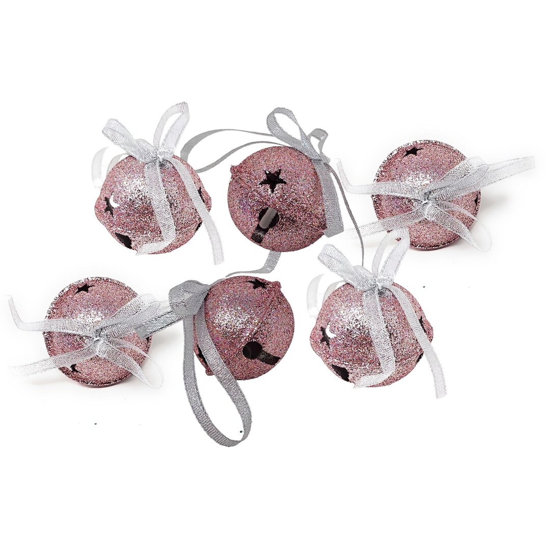 Rose Gold Glitter Christmas Ornament Bells set of 6 Holiday Etsy