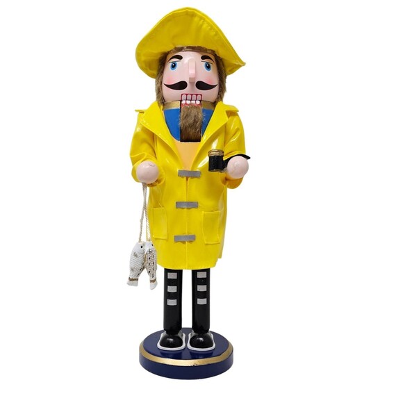Fisherman Fish Yellow Raincoat 14 Wood Nutcracker Personalized Christmas Gift Etsy