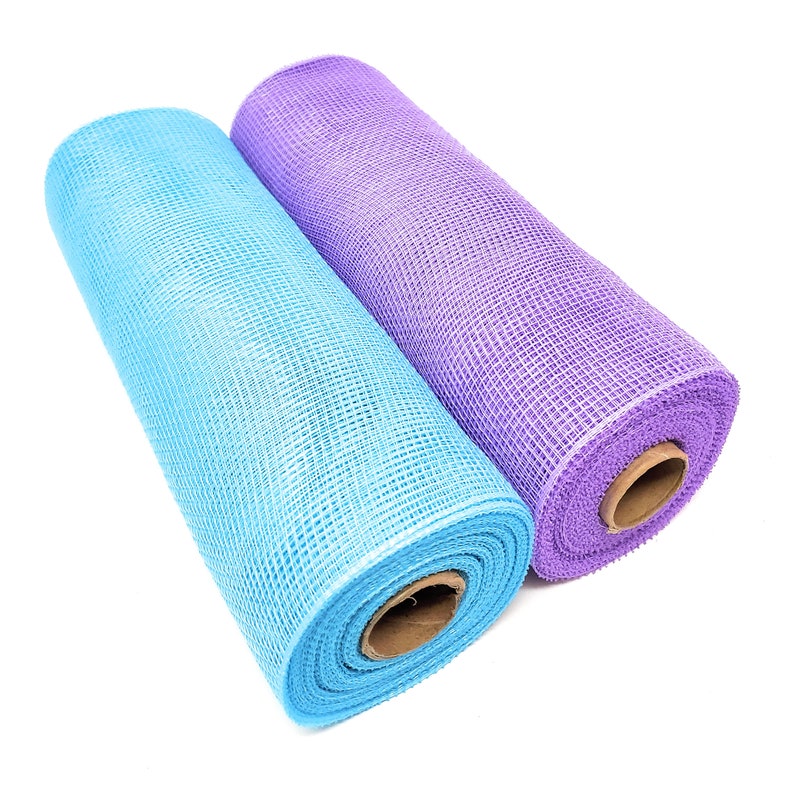 Easter Bunny Pastel Holiday 10 Decorative NonMetallic Deco Mesh Ribbon Rolls Lavender, Blue