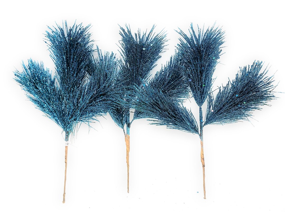 Teal Blue Pine Glitter Floral Picks Wreath Attachments Decorations set