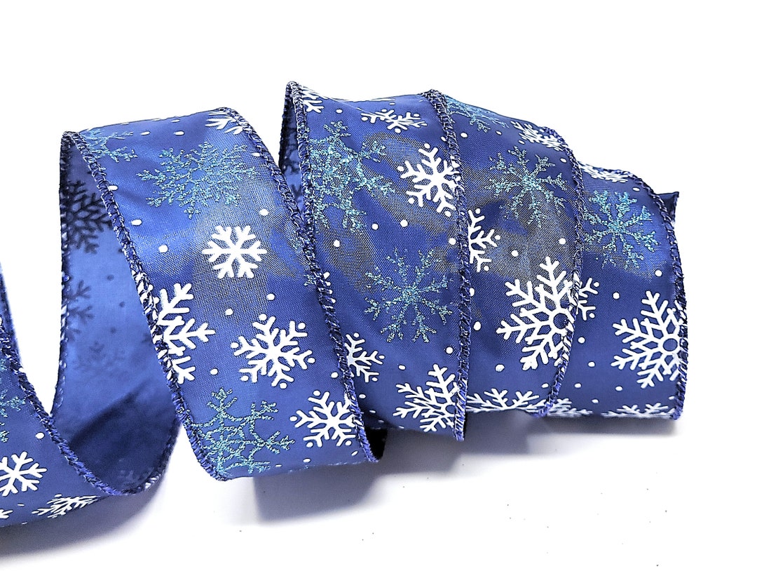 Wired Ribbon * Mini Snowflakes * Navy and White * 1.5 x 10 Yards