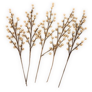 Champagne Gold Metallic Berry Floral Picks Wreath Attachments Vase Decorations, Set of 5
