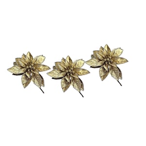 Gold Glitter Poinsettia Floral Picks, Vase Fill Stems (Set of 3)